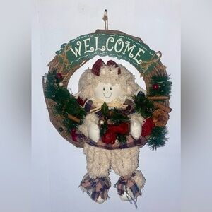 3/75$ Fall/Winter/Holiday  Vintage Welcome Door wood‎ Wreath with Angel Doll
